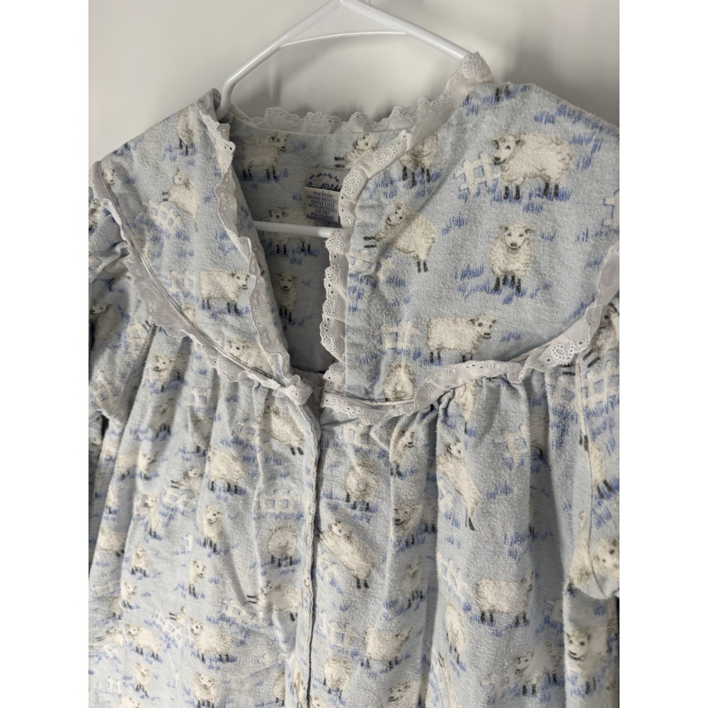 Vintage Lanz of Salzburg Sheep Flannel Nightgown Cotton Lace Trim S Cozy Cottage